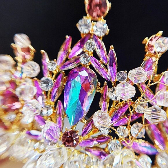 Lavender Tiara, Victorian tiara, Purple Crystal crown, Princess Gold Tiara - Picture 7 of 11